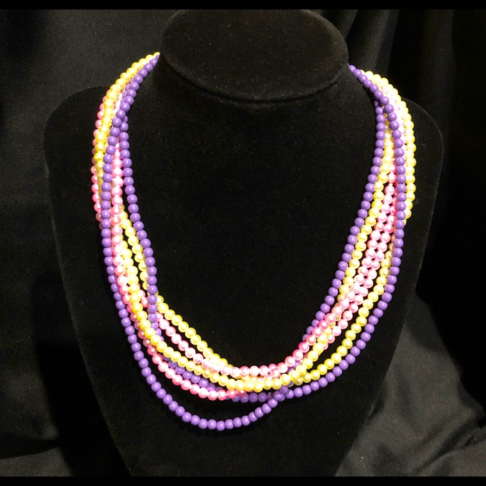 Spring Easter pink purple yellow pearl necklace